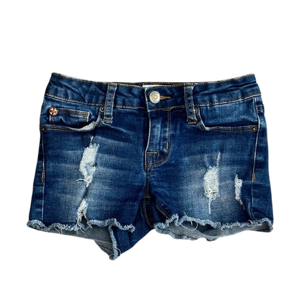HUDSON Girls Stretchy Dark Denim Distressed Shorts Size 7